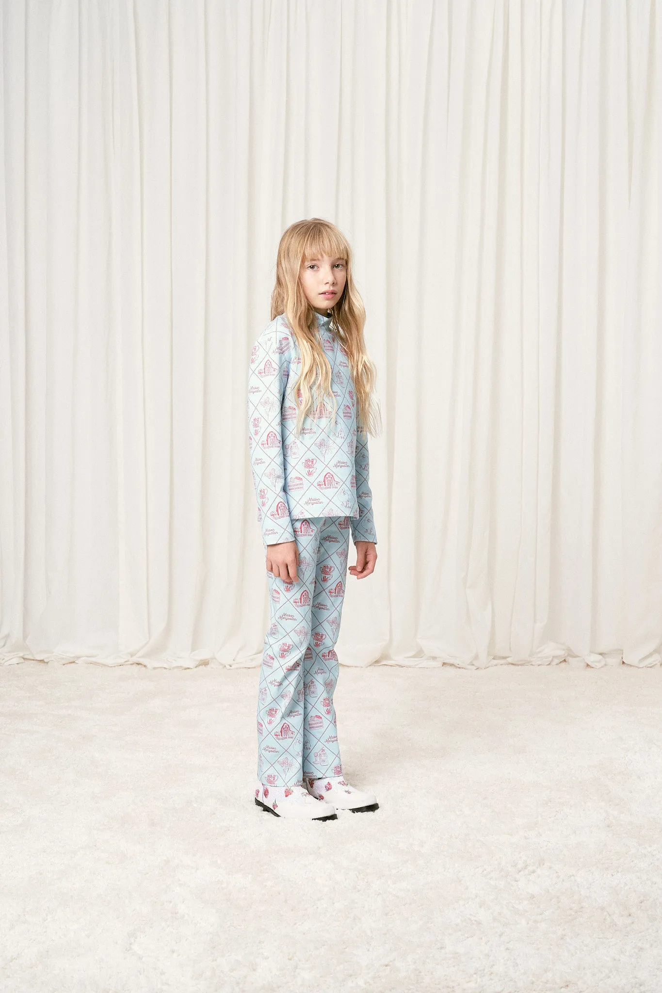 TABLE CLOTH FLARED LEGGING LIGHT  BLUE/ RED