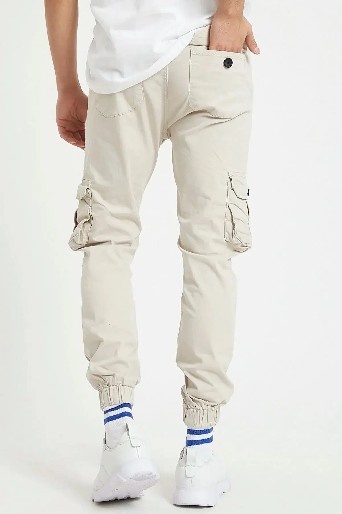Tarz Cool Men's Beige Cargo Jogger Elastic Legs Pants
