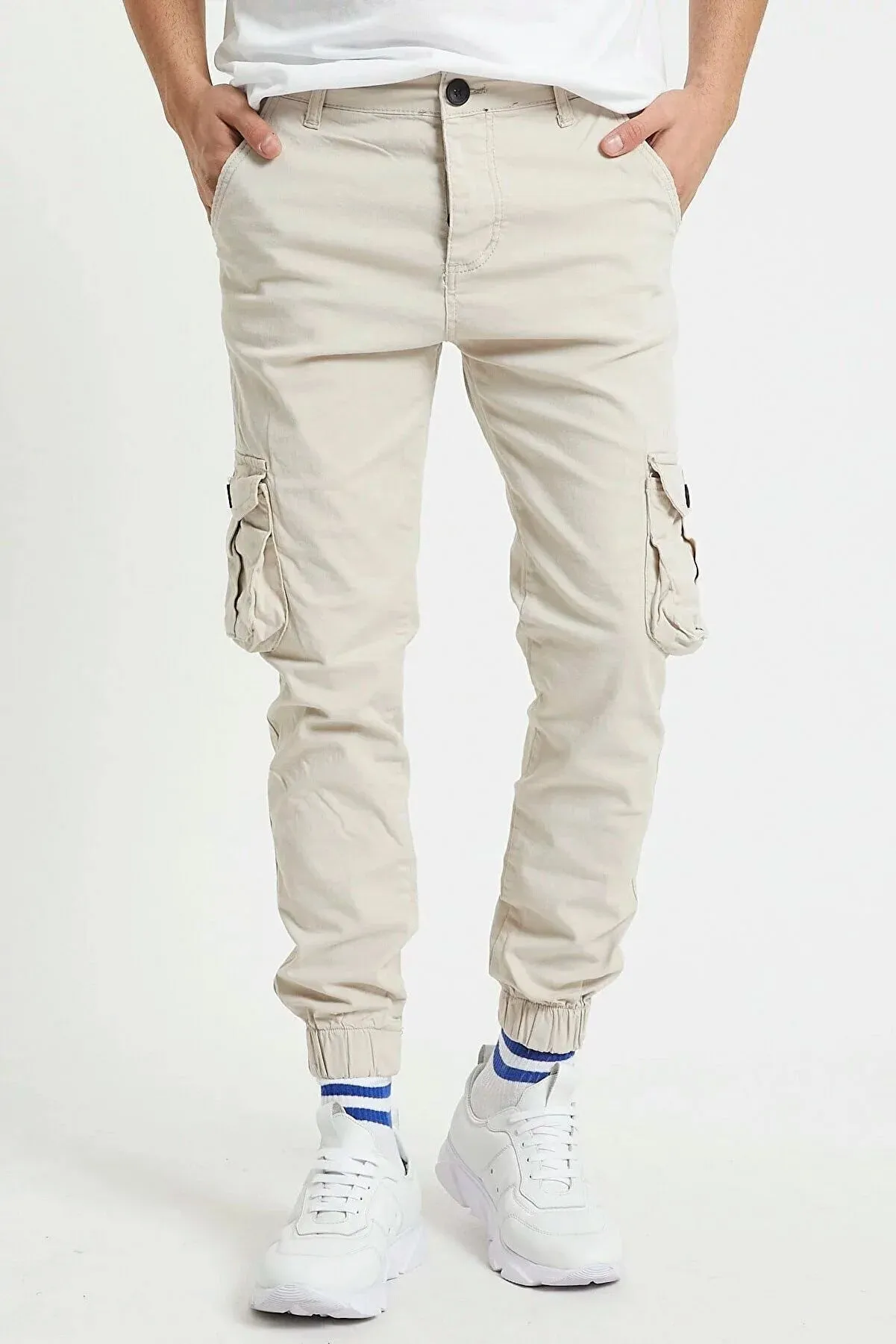 Tarz Cool Men's Beige Cargo Jogger Elastic Legs Pants