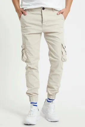 Tarz Cool Men's Beige Cargo Jogger Elastic Legs Pants