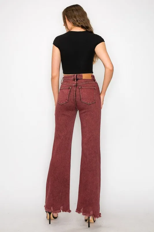 TEEK - BLEACHED BURGUNDY GARMENT DYE HIGH RISE FLARED LEG