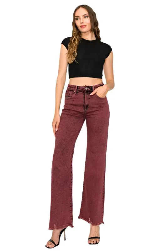 TEEK - BLEACHED BURGUNDY GARMENT DYE HIGH RISE FLARED LEG