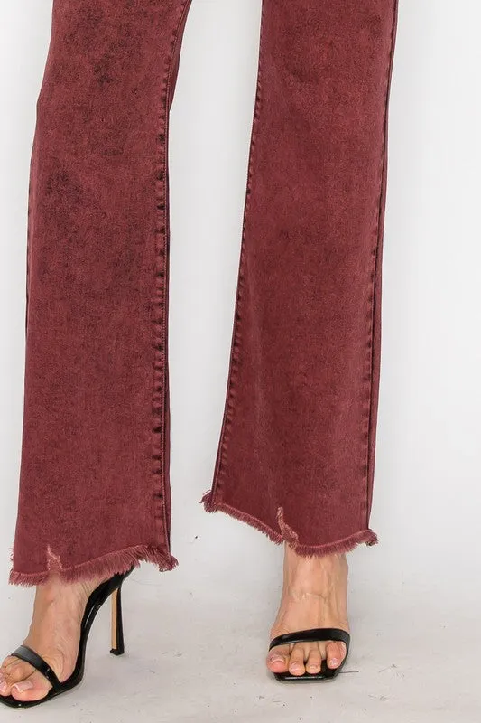 TEEK - BLEACHED BURGUNDY GARMENT DYE HIGH RISE FLARED LEG