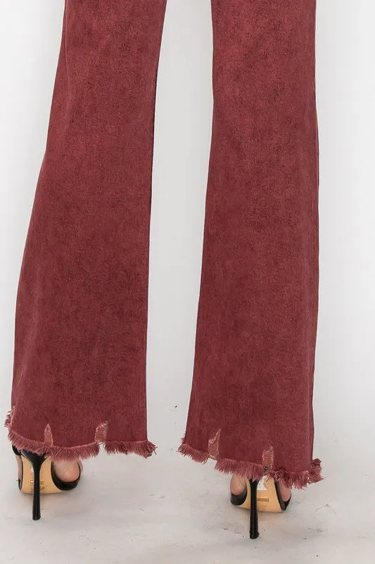 TEEK - BLEACHED BURGUNDY GARMENT DYE HIGH RISE FLARED LEG