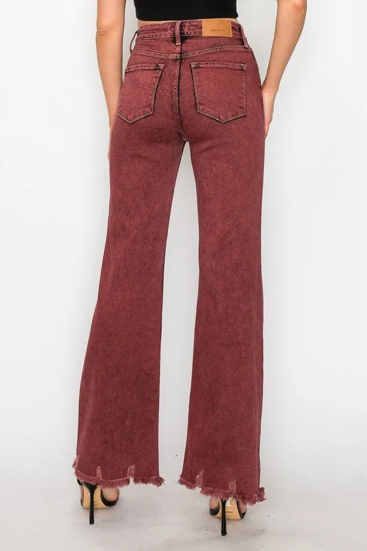 TEEK - BLEACHED BURGUNDY GARMENT DYE HIGH RISE FLARED LEG