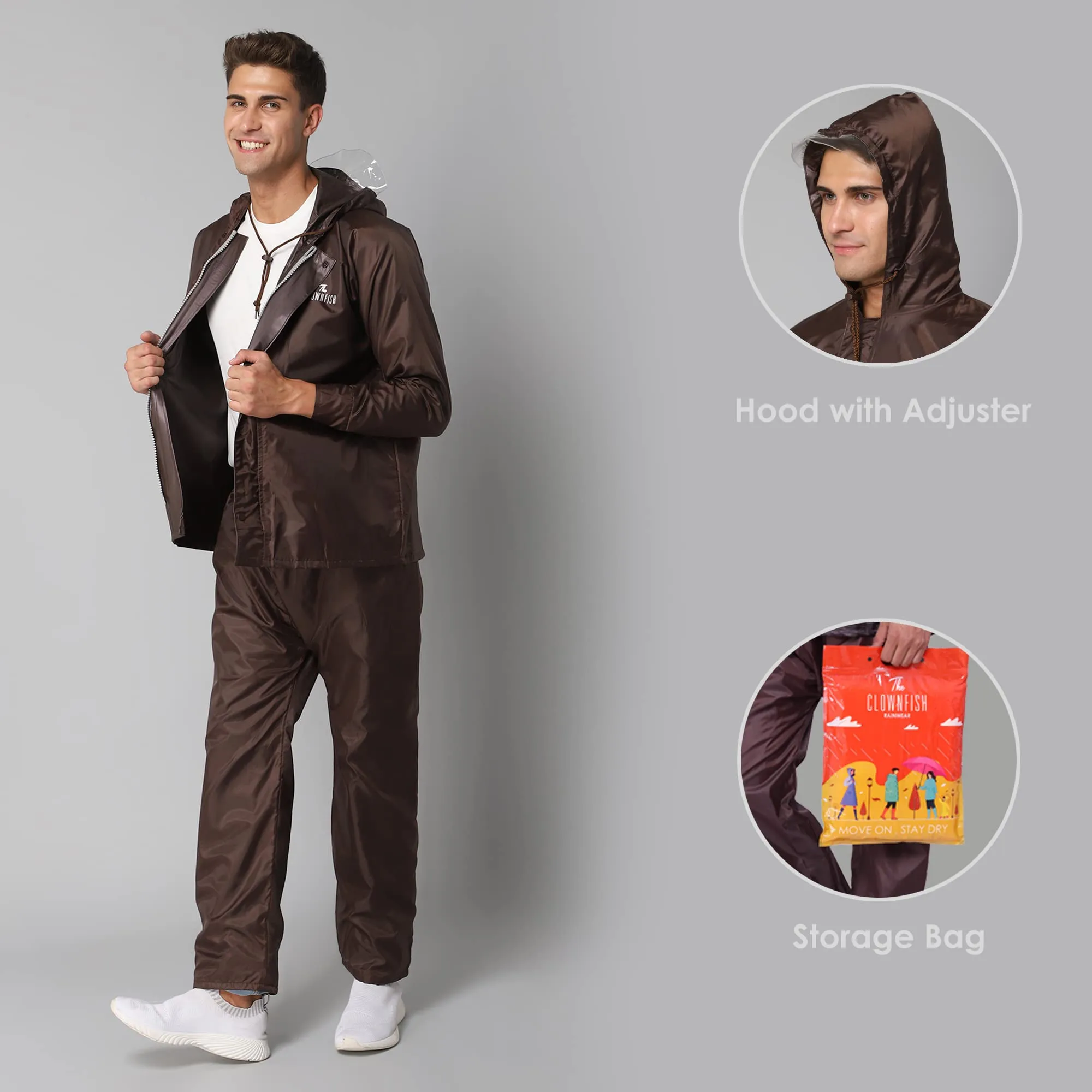 The Clownfish by STRAUSS Rain Coat for Men Waterproof Raincoat with Pants Polyester Reversible Double Layer Rain Coat Bike Rain Suit Rain Jacket Suit Inner Mobile Pocket with Storage Bag (Blue XL)