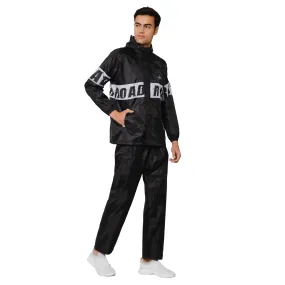 The Clownfish by STRAUSS Road Rider Men's Waterproof Raincoat Polyester Double Coating Reversible Rain Suit with Hood & Inner Mobile Pocket. Set of Top&Bottom. Printed Plastic Pouch (Black, XX-Large)