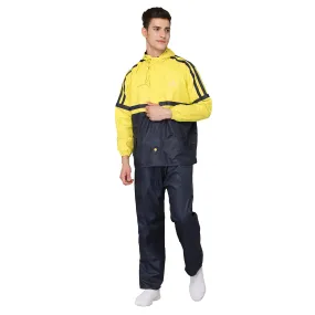The Clownfish Leo Men's Waterproof Polyester Double Coating Reversible Raincoat with Hood and Reflector Logo at Back for Night Travelling. Set of Top and Bottom. Printed Plastic Pouch with Rope ( Blue, XX-Large)