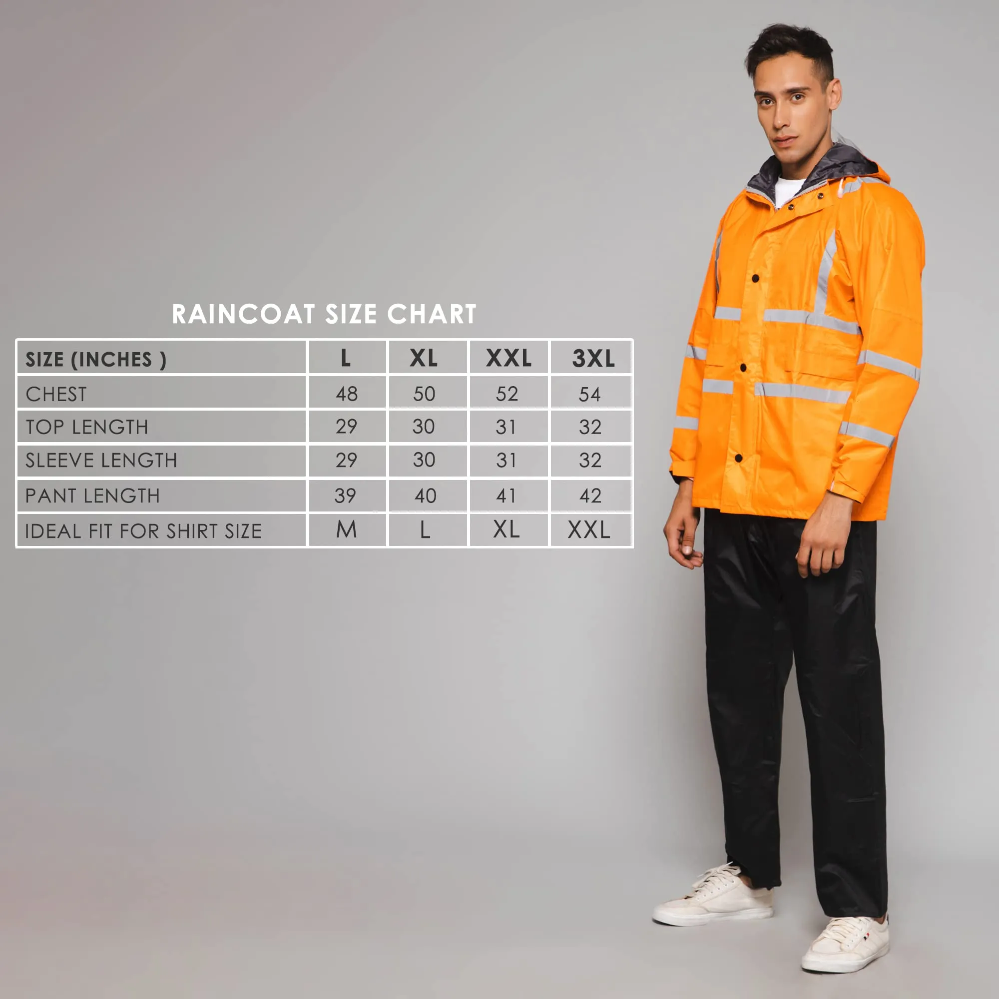 THE CLOWNFISH Leroy Series Rain Coat for Men Waterproof for Bike Raincoat for Men with Hood. Set of Orange Jacket with Black Trouser (Large)