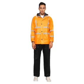 THE CLOWNFISH Leroy Series Rain Coat for Men Waterproof for Bike Raincoat for Men with Hood. Set of Orange Jacket with Black Trouser (Large)