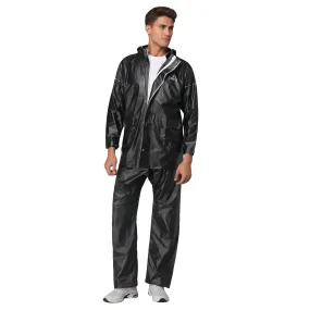 THE CLOWNFISH Oceanic Pro Series Men's Waterproof PVC Raincoat with Hood and Reflector Logo at Back for Night Travelling. Set of Top and Bottom (Black, XXL)