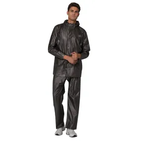 THE CLOWNFISH Oceanic Pro Series Men's Waterproof PVC Raincoat with Hood and Reflector Logo at Back for Night Travelling. Set of Top and Bottom (Dark Brown, XXL)