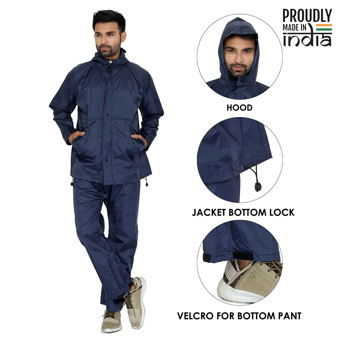 THE CLOWNFISH Rain Coat for Men Waterproof for Bike Raincoat for Men with Hood Nylon Material. Set of Top and Bottom. Seal Series (Grey, XX-Large)