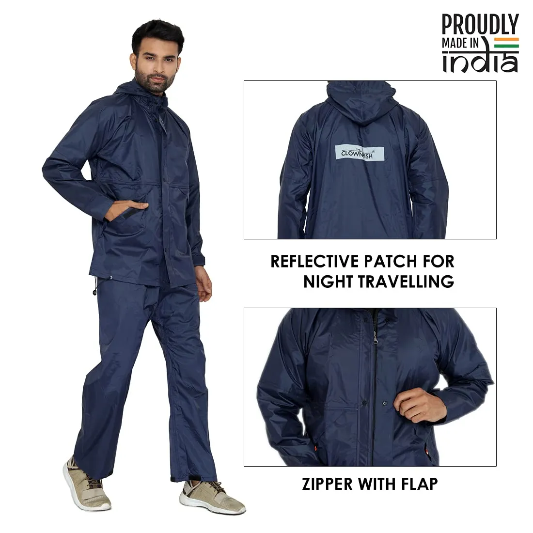 THE CLOWNFISH Rain Coat for Men Waterproof for Bike Raincoat for Men with Hood Nylon Material. Set of Top and Bottom. Seal Series (Grey, XX-Large)