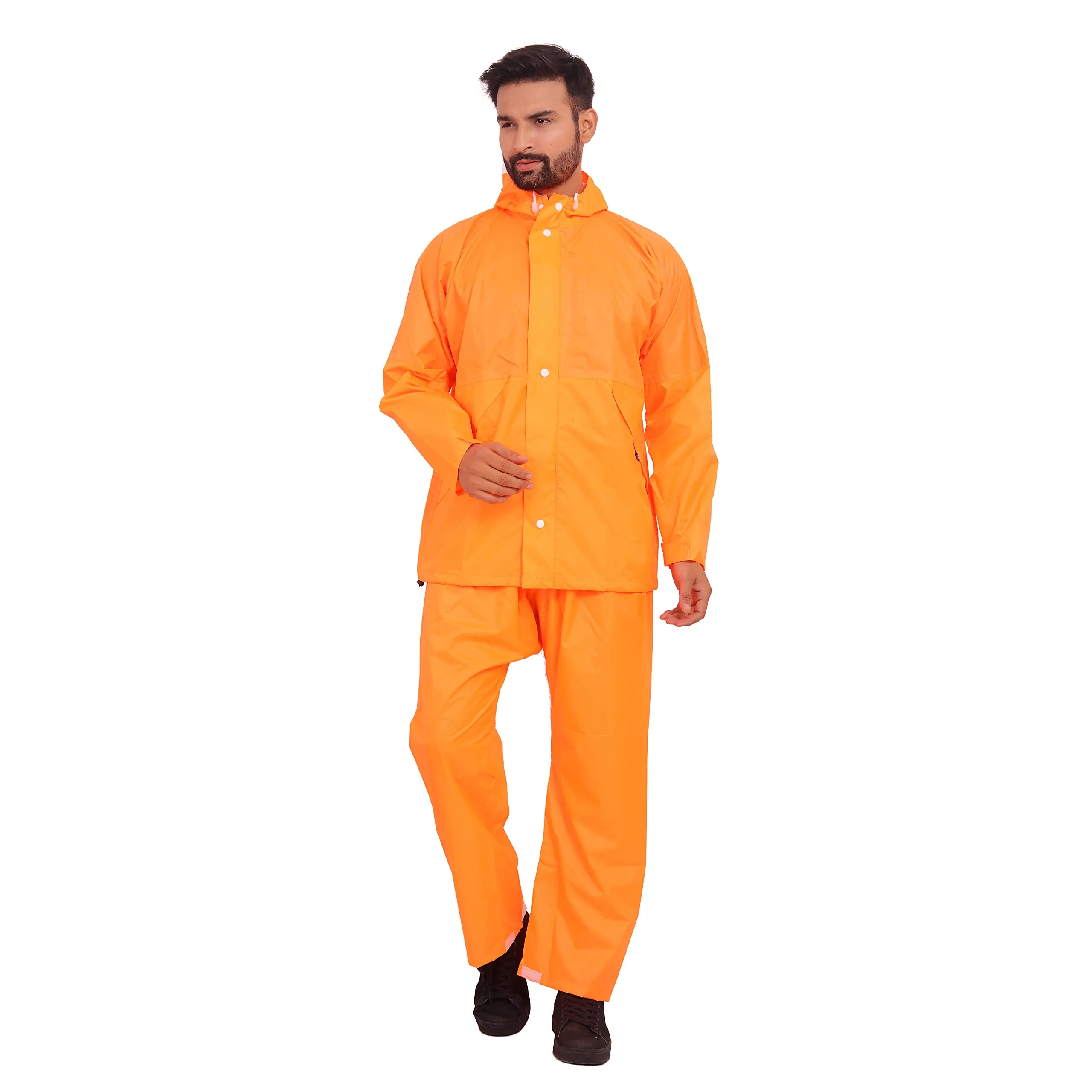 THE CLOWNFISH Rain Coat for Men Waterproof for Bike Raincoat for Men with Hood. Set of Top and Bottom. Classic Series (Orange, Large)