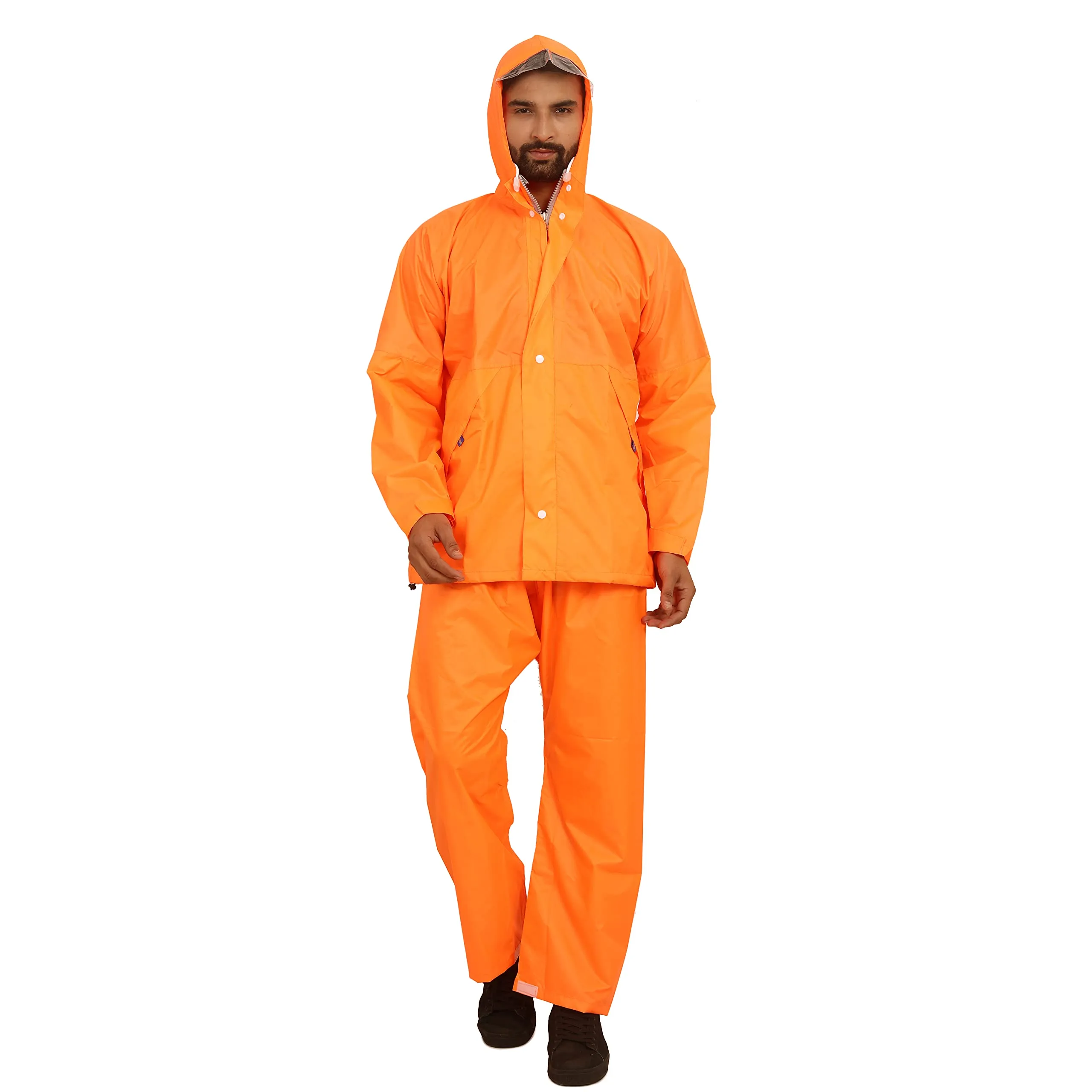 THE CLOWNFISH Rain Coat for Men Waterproof for Bike Raincoat for Men with Hood. Set of Top and Bottom. Classic Series (Orange, Large)