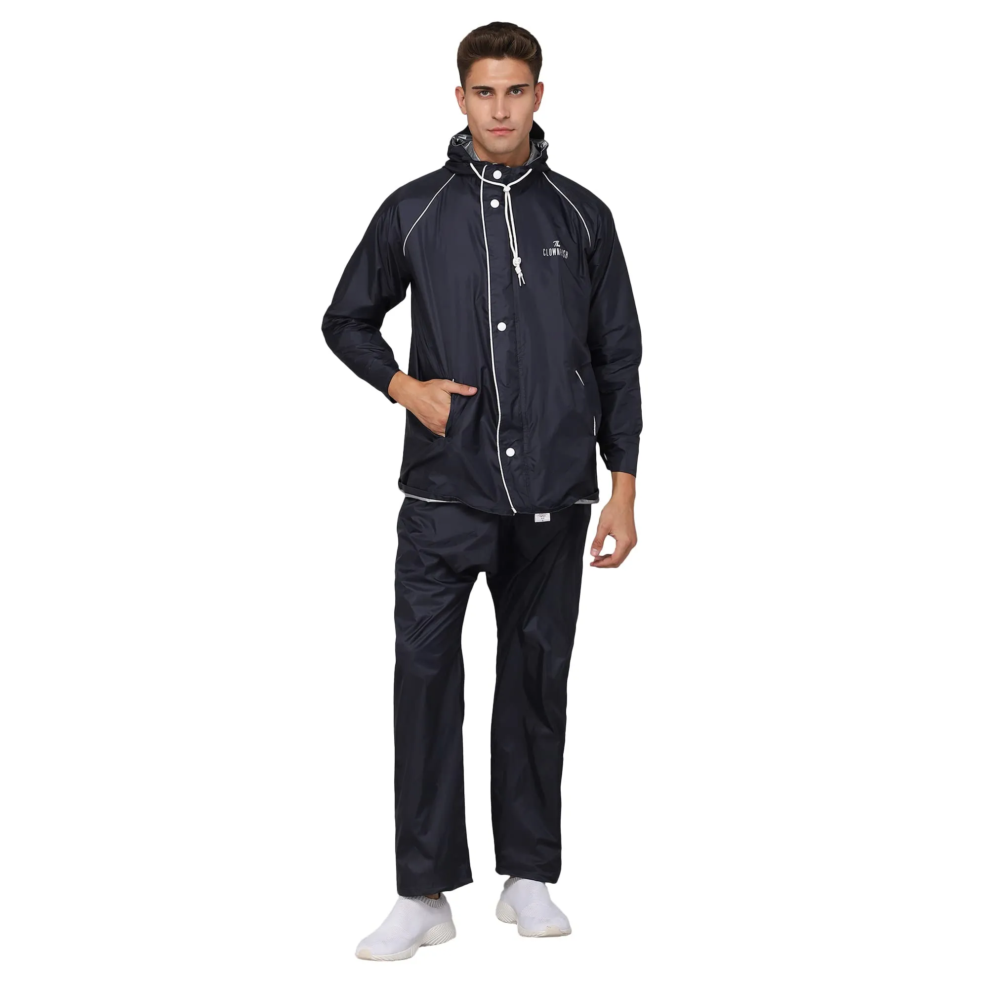 THE CLOWNFISH Rain Coat for Men Waterproof for Bike Reversible Double Layer with Hood Raincoat for Men. Set of Top and Bottom Packed in a Storage Bag Captain Pro Series (Blue, Large)