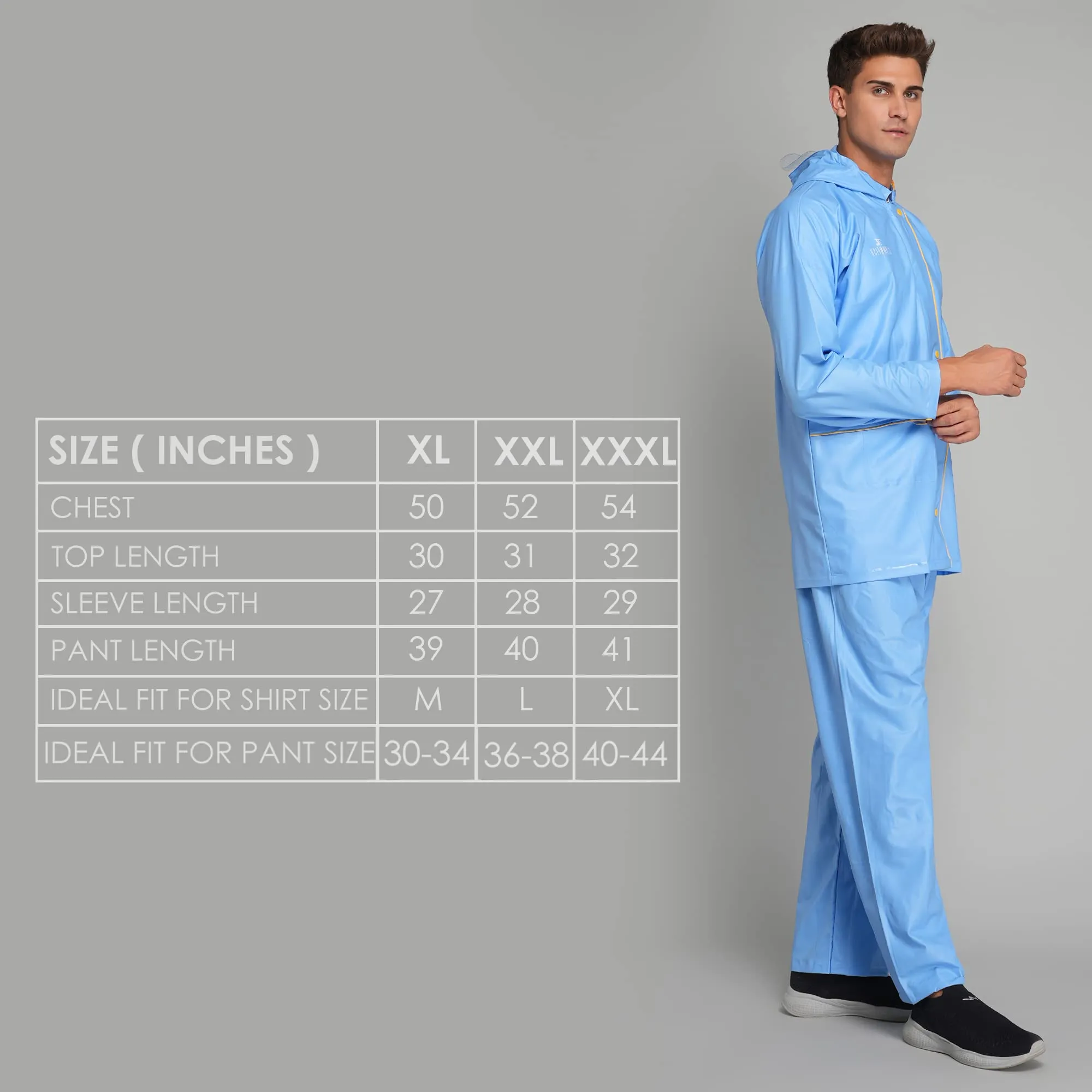 THE CLOWNFISH Rain Coat for Men Waterproof for Bike with Hood Raincoat for Men & Women. Samson Pro Series (Sky Blue, X-Large)