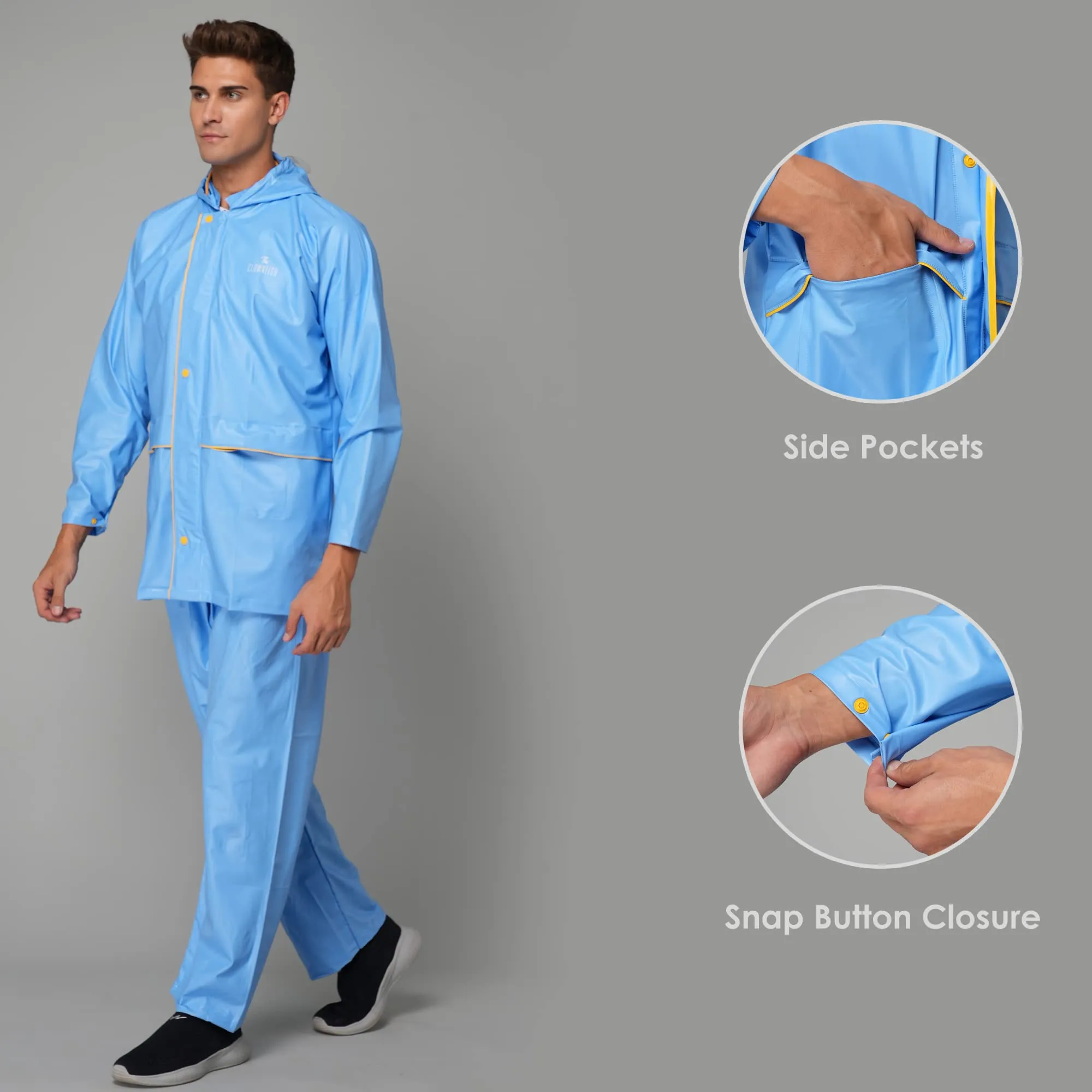 THE CLOWNFISH Rain Coat for Men Waterproof for Bike with Hood Raincoat for Men & Women. Samson Pro Series (Sky Blue, X-Large)