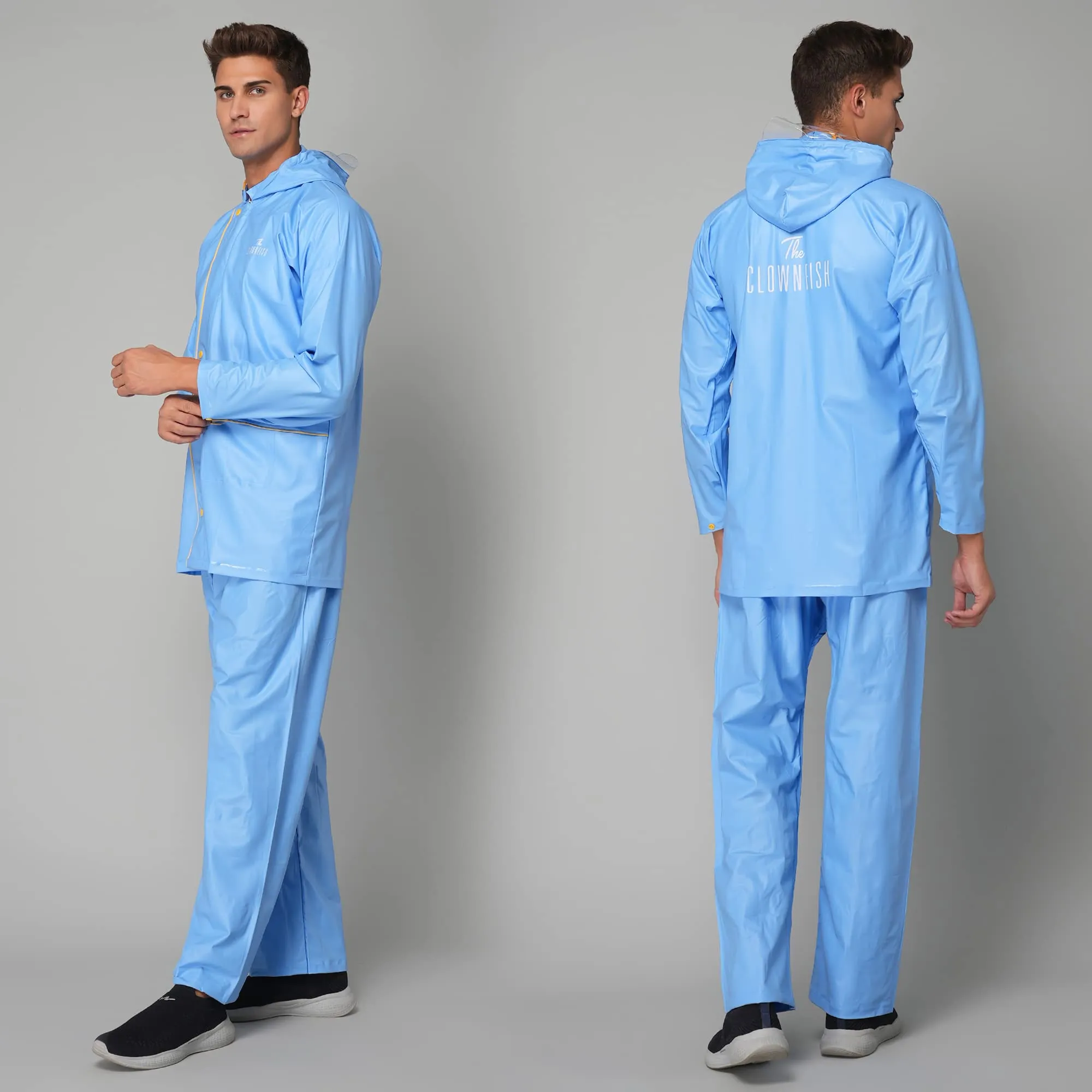 THE CLOWNFISH Rain Coat for Men Waterproof for Bike with Hood Raincoat for Men & Women. Samson Pro Series (Sky Blue, X-Large)