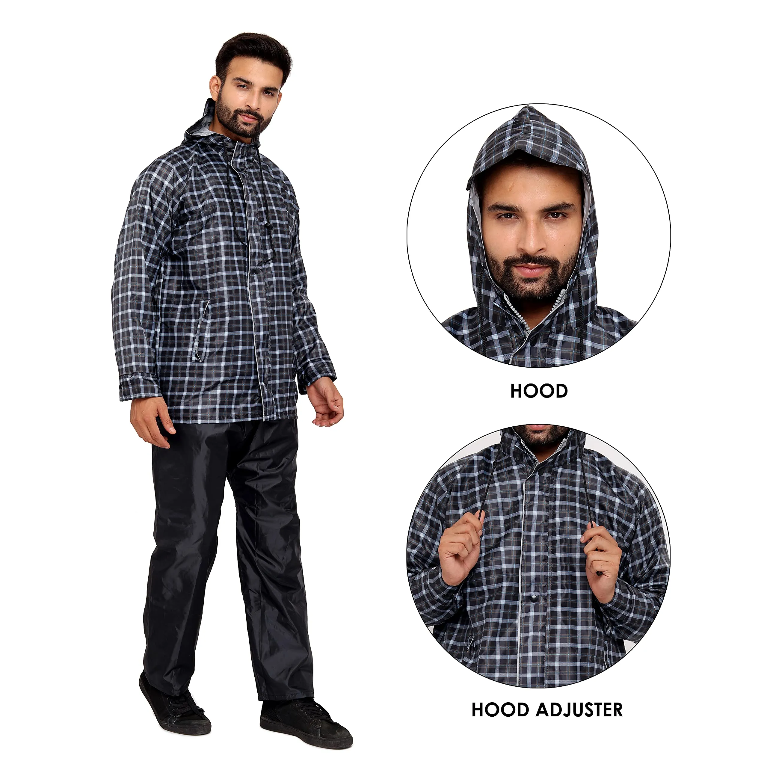 THE CLOWNFISH Royal Series Men's Waterproof Polyester Double Coating Reversible Raincoat with Hood and Reflector Logo at Back for Night Travelling. Set of Top and Bottom (Black, XXX-Large)