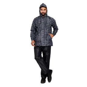 THE CLOWNFISH Royal Series Men's Waterproof Polyester Double Coating Reversible Raincoat with Hood and Reflector Logo at Back for Night Travelling. Set of Top and Bottom (Black, XXX-Large)