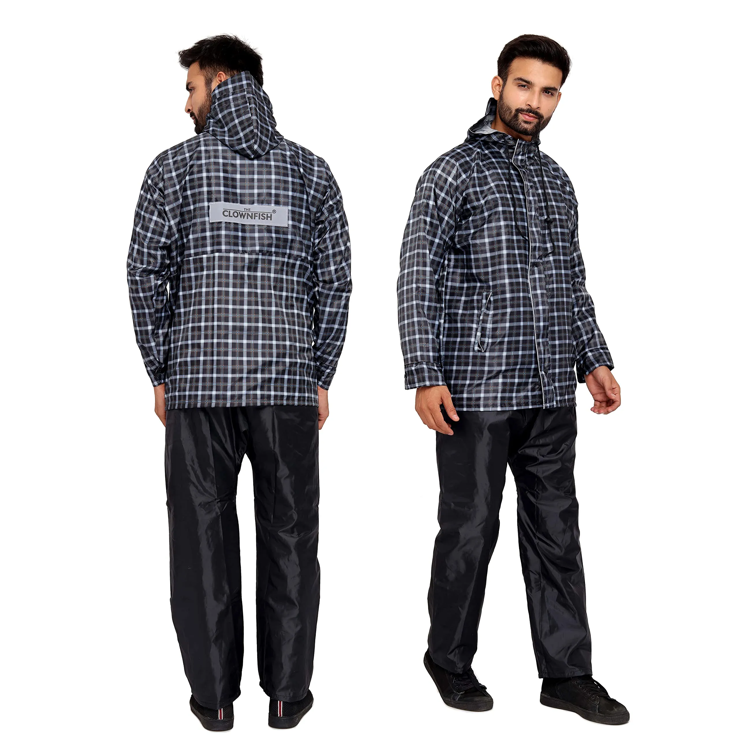 THE CLOWNFISH Royal Series Men's Waterproof Polyester Double Coating Reversible Raincoat with Hood and Reflector Logo at Back for Night Travelling. Set of Top and Bottom (Black, XXX-Large)