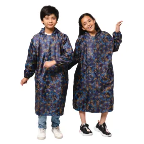 THE CLOWNFISH Splash Squad Series Kids Raincoat Waterproof Polyester Double Coating Reversible Longcoat with Hood and Reflector Logo at Back. Printed Plastic Pouch. Kid Age-7-8 years (Midnight Blue)