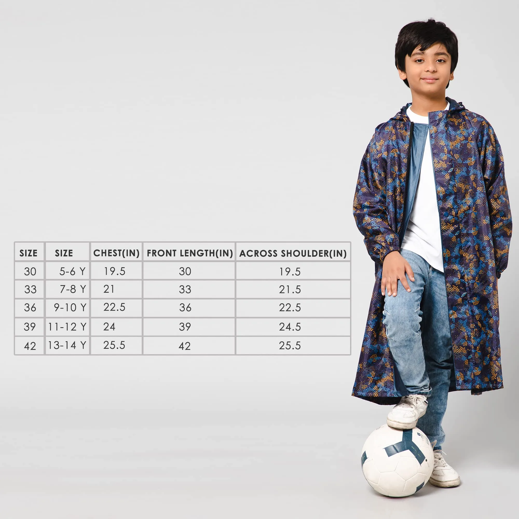 THE CLOWNFISH Splash Squad Series Kids Raincoat Waterproof Polyester Double Coating Reversible Longcoat with Hood and Reflector Logo at Back. Printed Plastic Pouch. Kid Age-7-8 years (Midnight Blue)