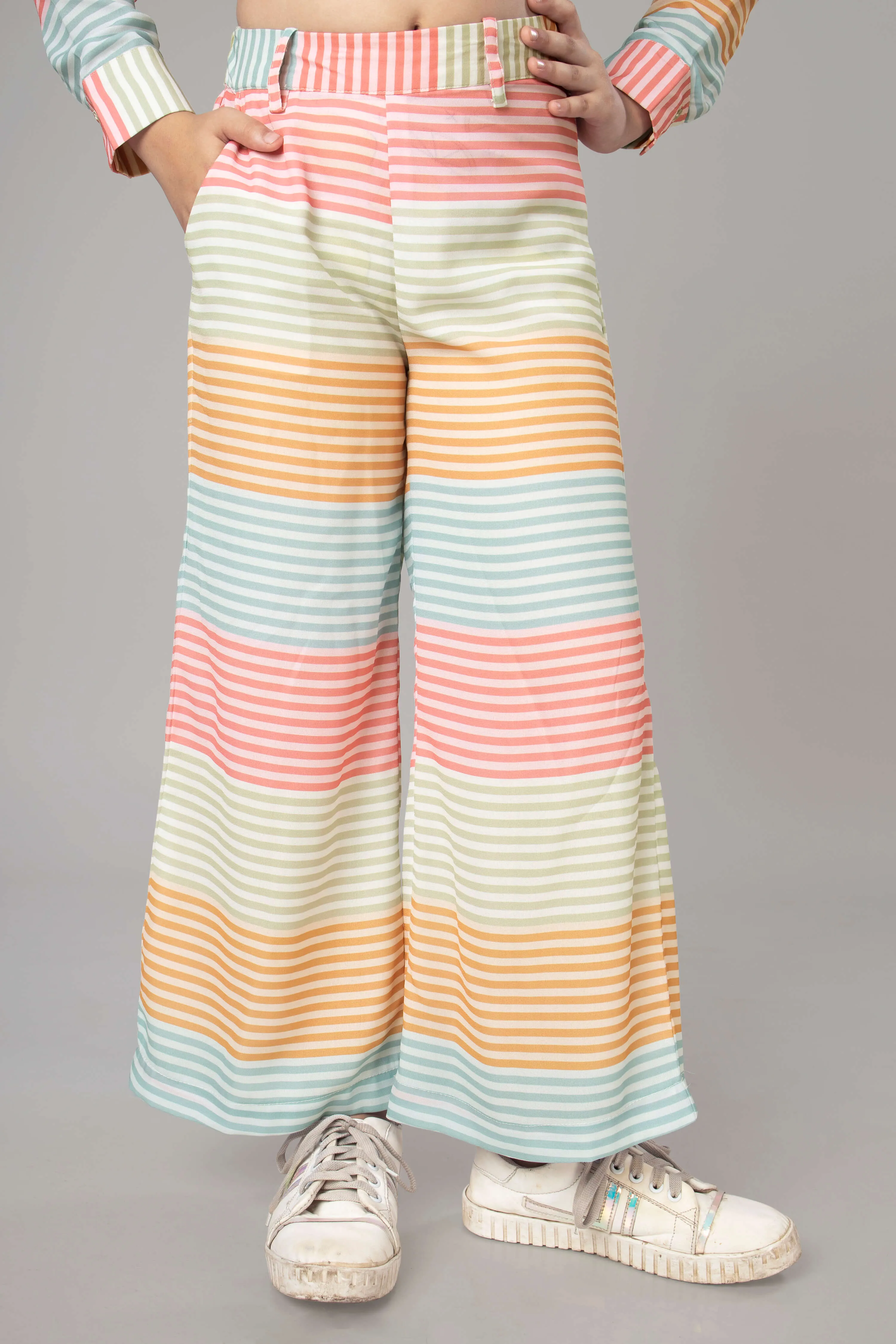 Trendy Stripes Flared Bottom For Girls