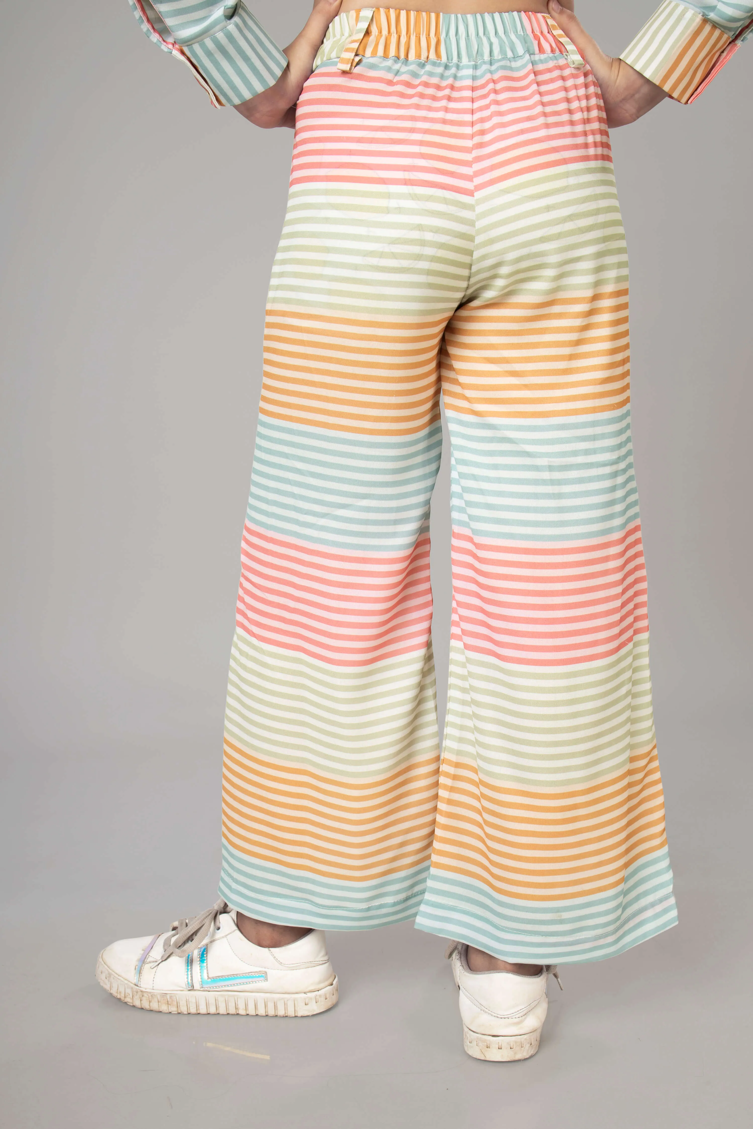 Trendy Stripes Flared Bottom For Girls