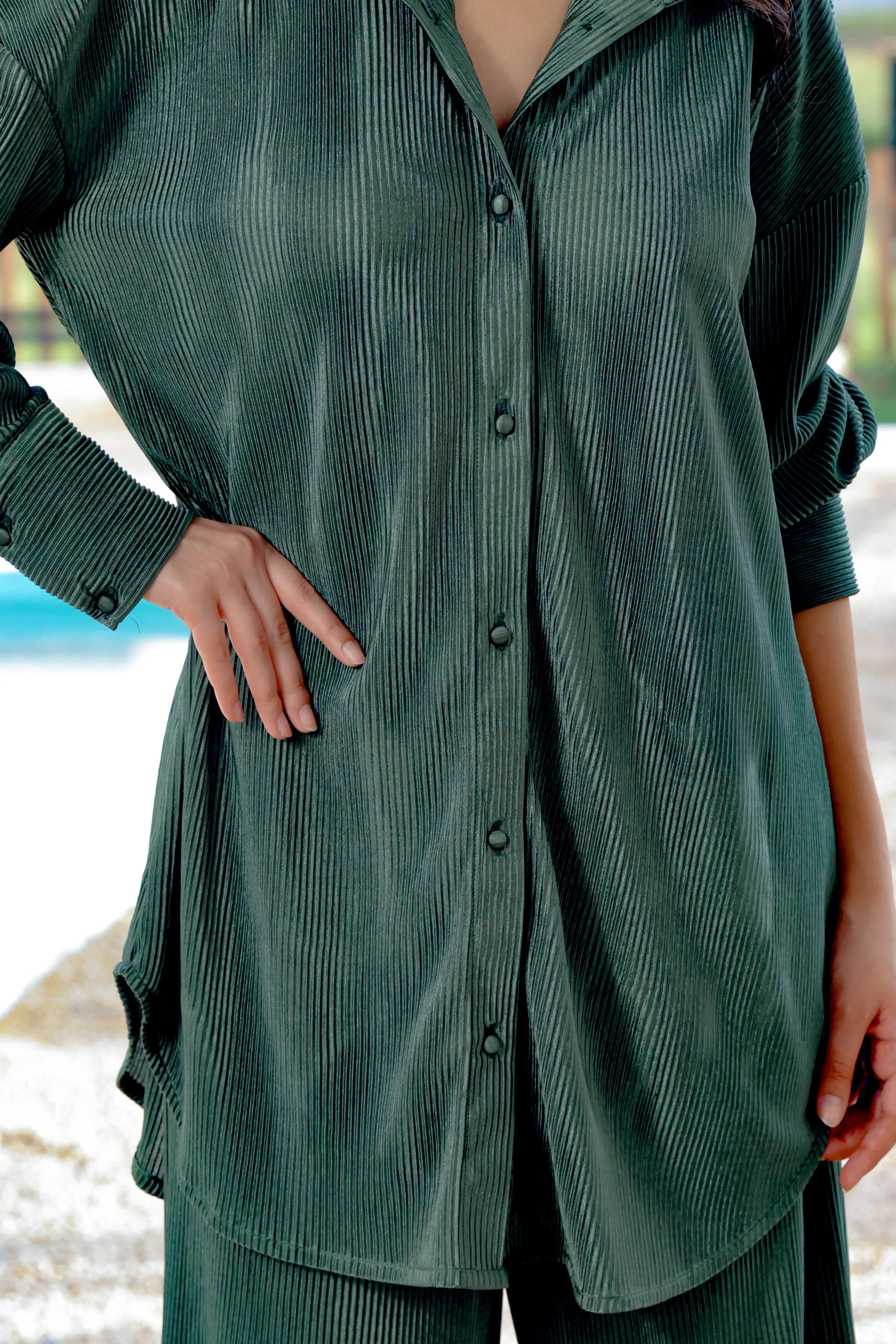 Verona Green Pleated Oversized Shirt