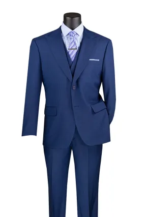 Vinci Modern Fit 3 Piece Suit with Vest and Adjustable Waist Band Pants Navy MV2K-2
