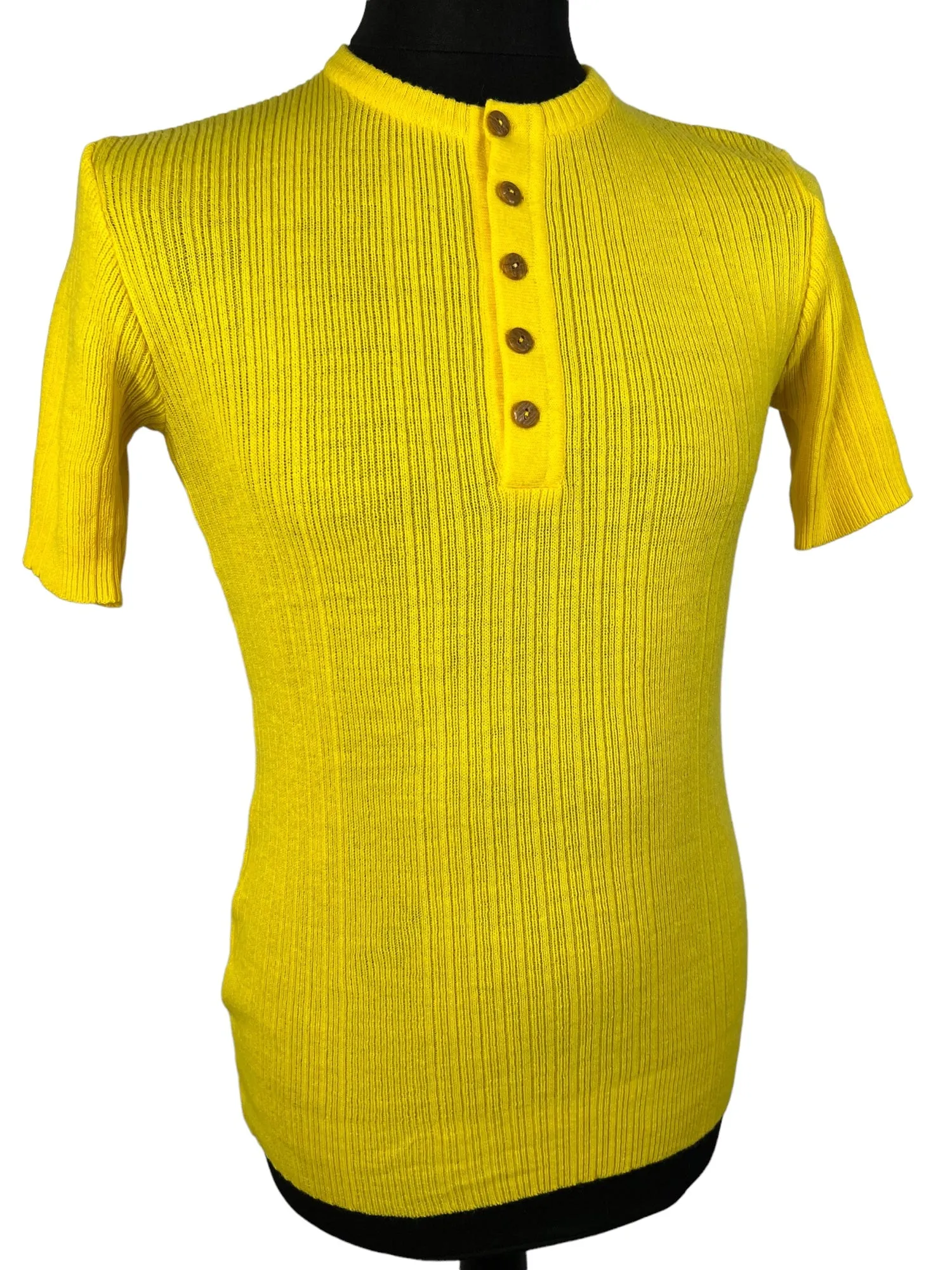Vintage 1960s Knitted Button Front Top in Yellow - Size S