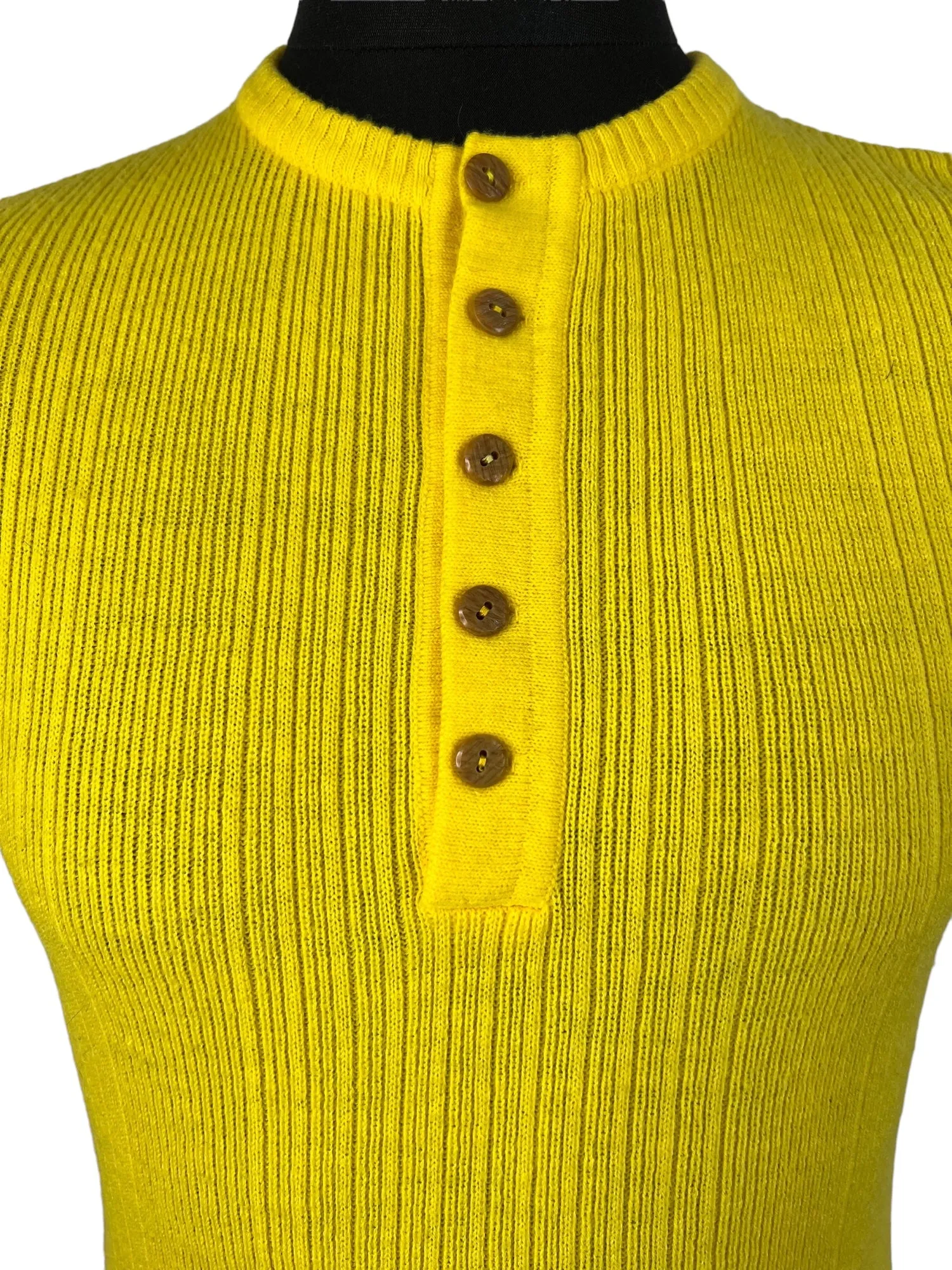 Vintage 1960s Knitted Button Front Top in Yellow - Size S