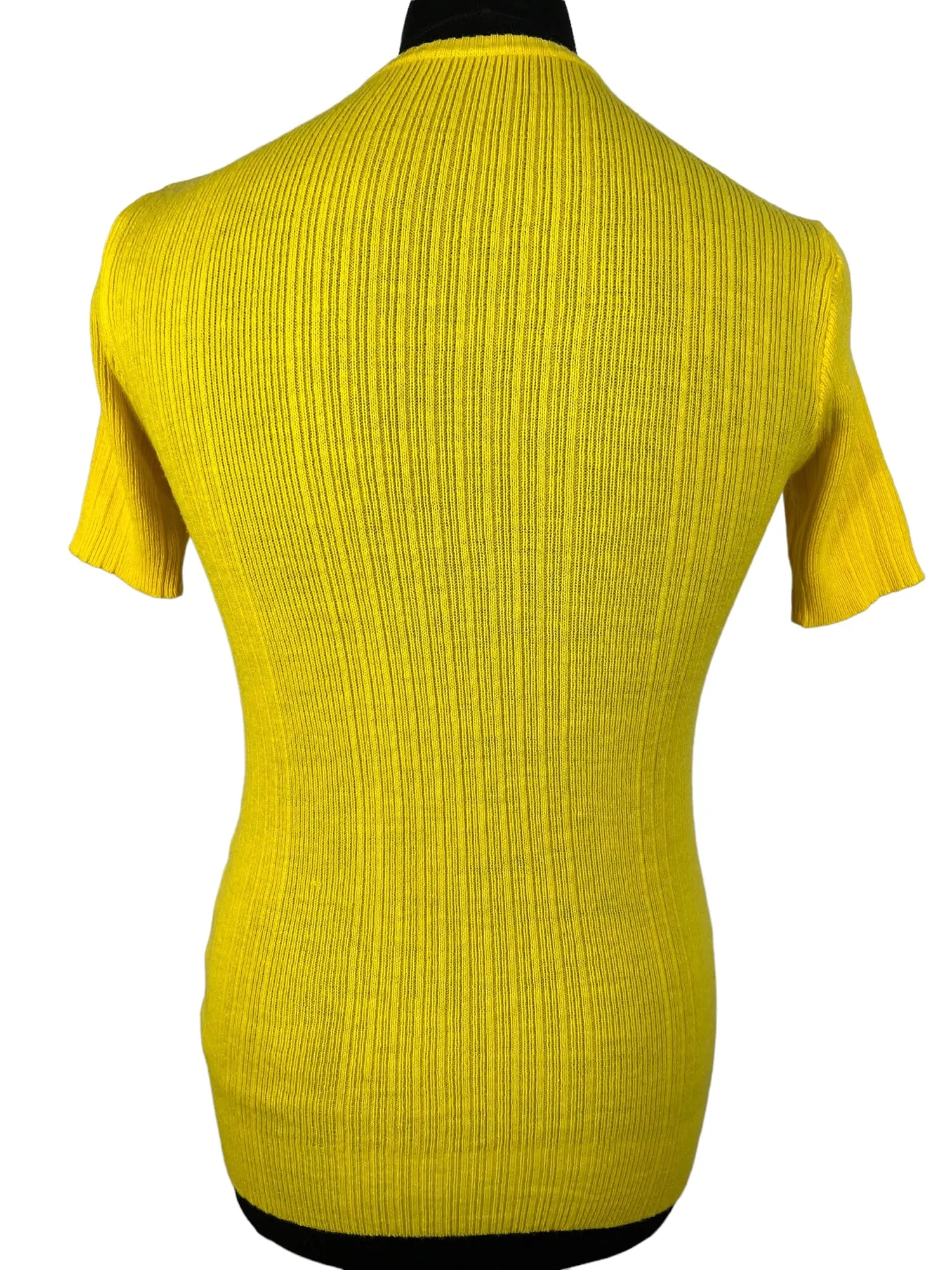Vintage 1960s Knitted Button Front Top in Yellow - Size S