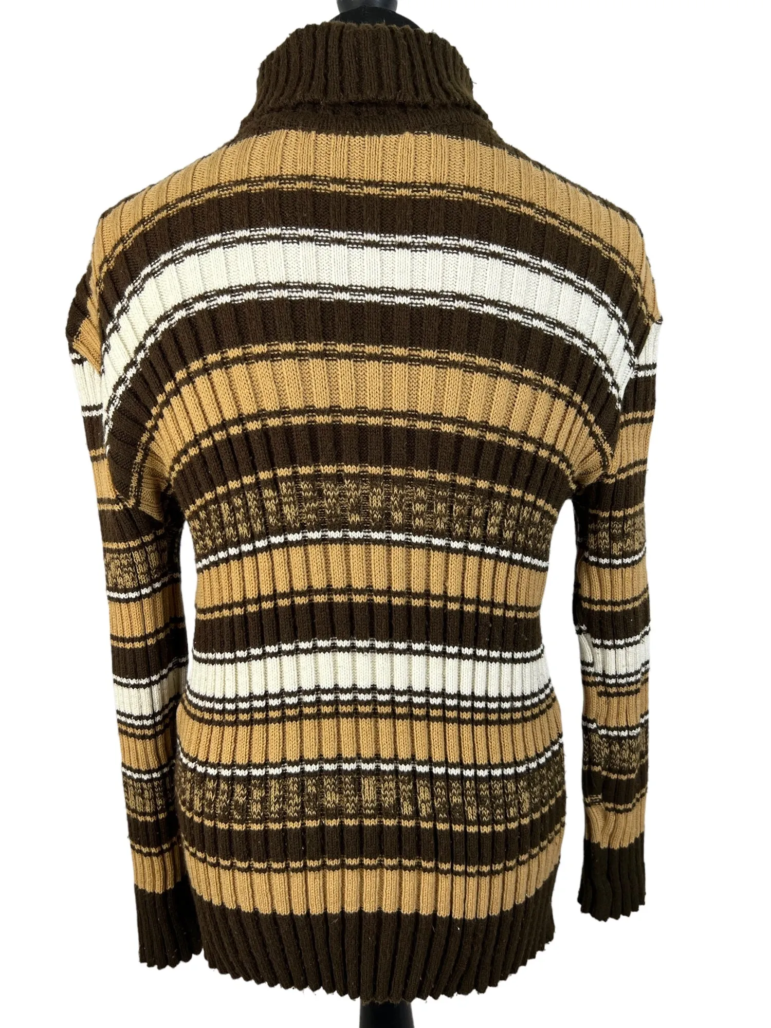 Vintage 1970s Striped Rib Knit Roll Neck Jumper in Brown - Size M
