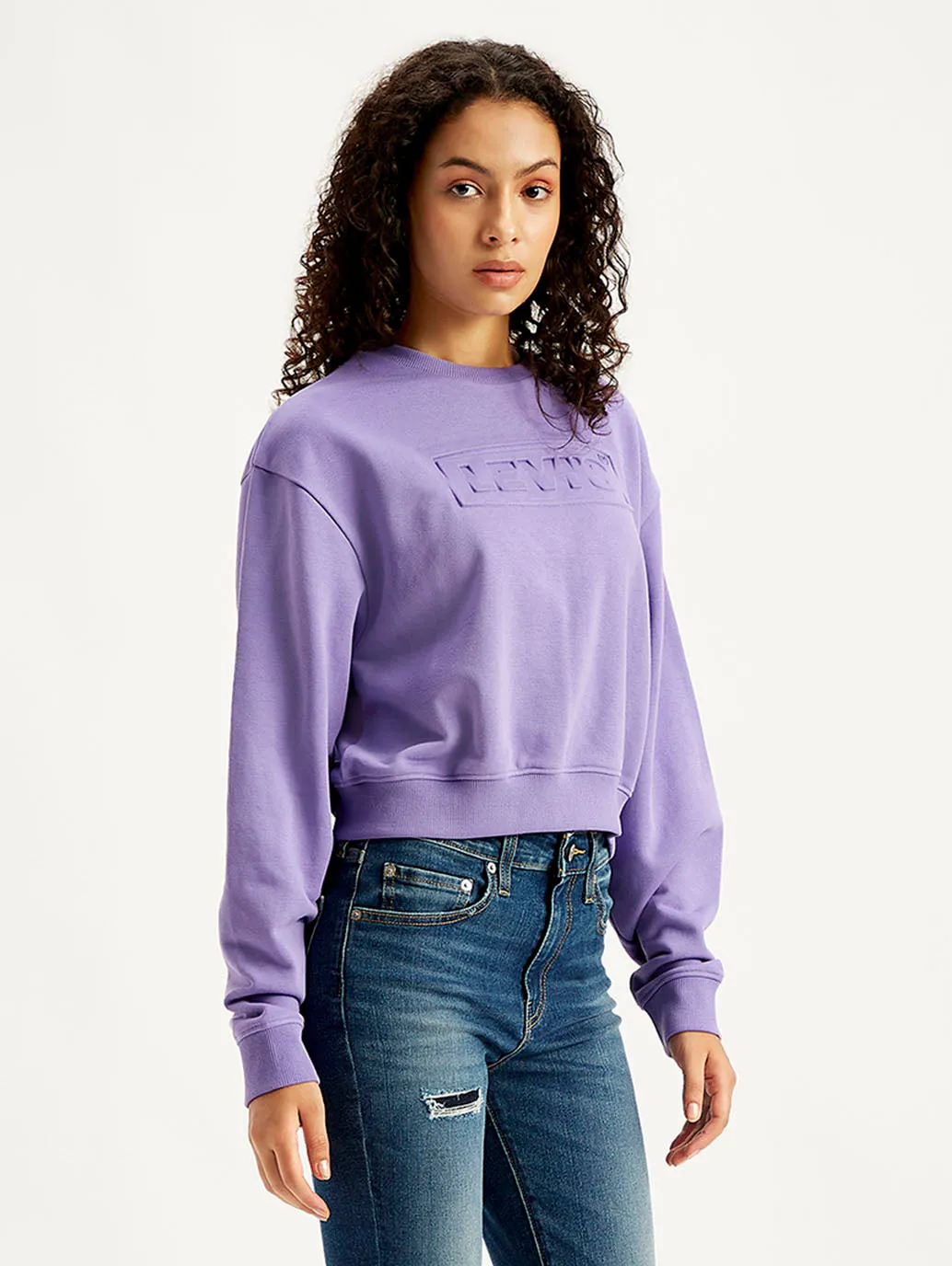 Women's Brand Logo Lavender Crew Neck Sweatshirt