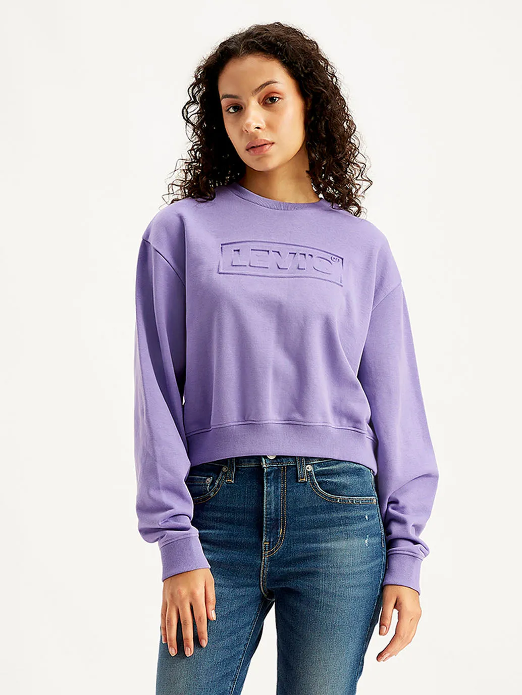 Women's Brand Logo Lavender Crew Neck Sweatshirt